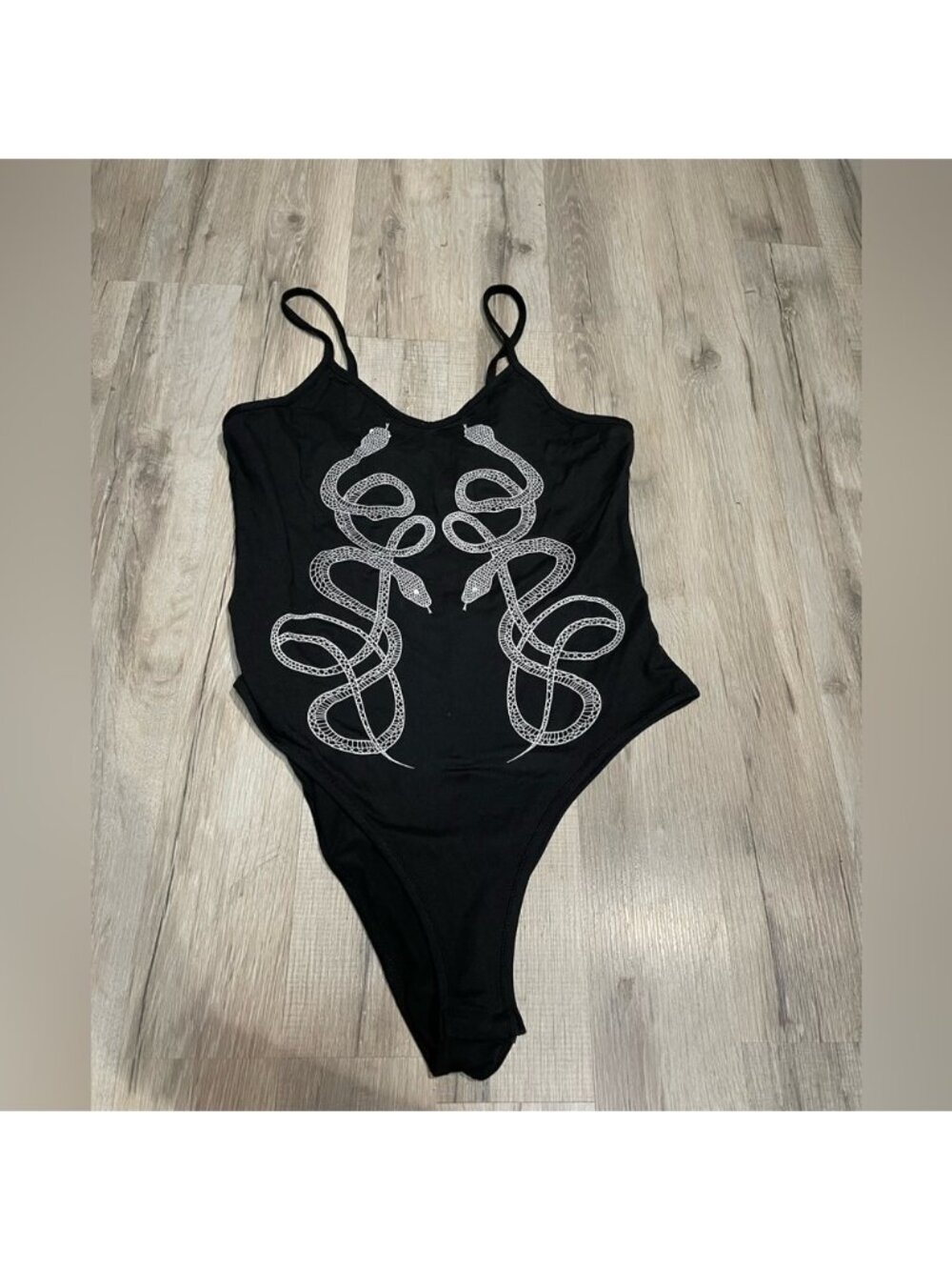 Shein black snake print bodysuit